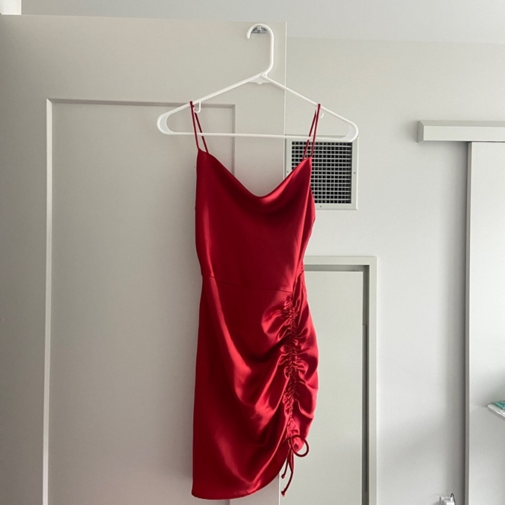 Zara Red Ruched Satin Slip Dress